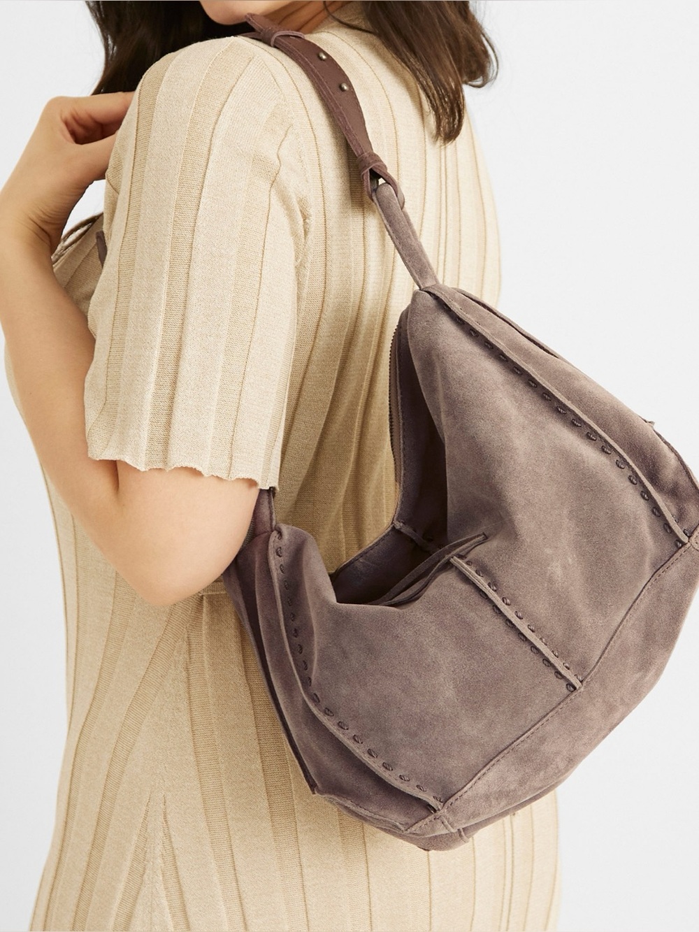 The Sak Los Feliz Light Brown Suede Hobo Shoulder Bag